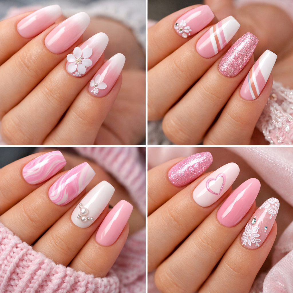 Stunning Pink and White Nail Designs 1 Stunning Pink and White Nail Designs